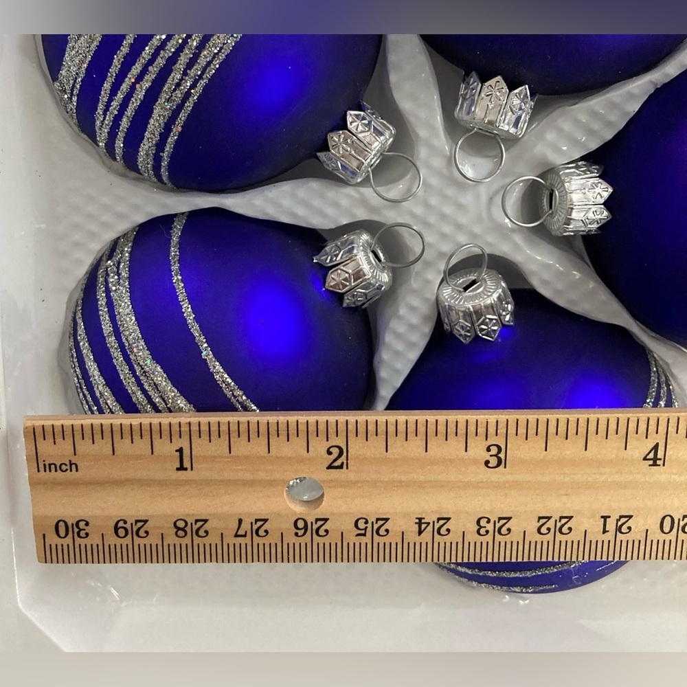 VTG 5 Genuine Glass Mouthblown Christmas Ornaments Blue Purple Silver Poland - Picture 6 of 10